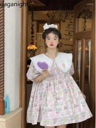 Party Dresses Gaganight Women Sweet Doll Neck Patchwork Cute Dress Women's Summer 2024 Korean Chic Floral Loose Shirt Short Female