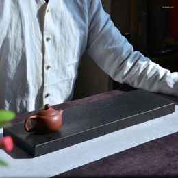 Tea Trays Handmade Black Pottery Bamboo Water Storage Ceramic Tray Japanese-Style Rectangular Small Table