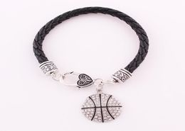 Fashion Crystal Jewelry Pendant Bracelets Mix Sport Leather Chain Bracelets With Basketball Volleyball Football Floating Charm6090102