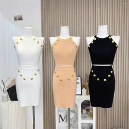 Casual Dresses Summer Fashion Street Two-piece For Women Chic Slim Knit Crop Top Skirt Korean Style Suit Female Clothing