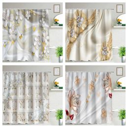 Shower Curtains Pearl Diamond Flower Curtain Butterfly Jewellery Luxury Bathroom Decor Bath Screen Women Waterproof Fabric Hooks