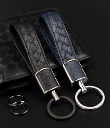 Luxury Zinc Alloy Keychains Fashion Design Unisex Weaving Leather Keyrings Solid Colour Cowhide Keychain Men Women Key Rings Birthd7398678