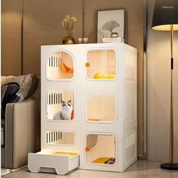 Cat Carriers Home Cages Litter Box Integrated Transparent Villa Indoor Fence Pet Cabinet With Closed Toilet House