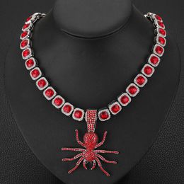 creative fashion personality red spider pendant square rock sugar diamond cuban chain halloween party necklace designers design holiday gifts