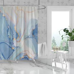 Shower Curtains 1PC Blue Marble Pattern Bathroom Waterproof Curtain Washable Accessories