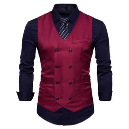 New Men's Vest Slim Fit Double Breasted Dress Suit Vests Fashion Slim Fit Men Casual Vest Waistcoat Gilet Homme Costume 03 226T