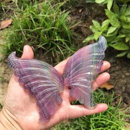 Decorative Figurines Natural Fluorite Butterfly Wings Crystal Carving Crafts Healing Energy Lucky Stone Home Decoration Birthday Gift 1pair