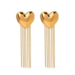 Designer 18k Gold Stainless Steel Tassel Heart Earrings for Women Vacuum Plated Non Fading Non Allergic Party and Banquet Jewellery