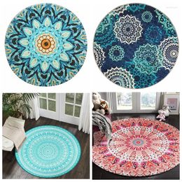 Carpets Trippy Pink Mandala Turquoise Floral Green Navy Round Flannel Floor Rugs Boho For Bedroom Living Room