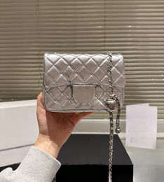 Women's Designer Classic Mini Flip Square Quilted Sheepskin Shoulder Bag Silver Broken Pearl Ball Wallet SHW Metal Hardware Diagonal Shoulder High Quality Handbag