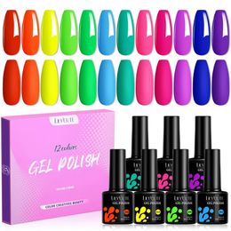 LILYCUTE Nail Gel Polish Set 7ml Spring Summer Fluorescence Color Semi Permanent All For Manicure Nails Art Gel Varnishes Kit 240510