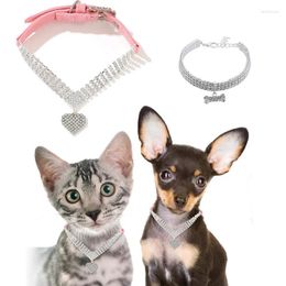 Dog Collars Bling Pet Collar Fashion Heart Pendant Crystal Diamond Cat For Small Medium Dogs Jewelry Necklace Pets Accessories