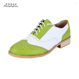 Casual Shoes Women's Green White Genuine Leather Custom Handmade Oxford Flat Heeled Footwear