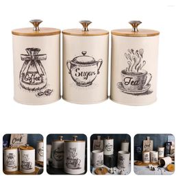 Storage Bottles 3 Pcs Tank Food Containers Coffee Can Dust-proof Kitchen Jar Tea Ceramics Durable Galvanized Iron Sugar Jars