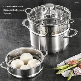 Double Boilers Stainless Steel Steamer Round Handgrip Anti-rust Stackable Washable Home Kitchen Steaming Cooker Tray Tool Accessories