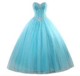 New Elegant Mint Blue Quinceanera Dresses Ball Gown with Beads Ruffles Sequin LaceUp sweep train Prom Party dress4343432