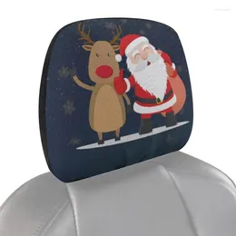 Car Seat Covers Christmas Headrest Cover Head Rest Protector Santa Claus Elk Print Interior Decoration