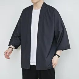 Ethnic Clothing Kimono Black Loose Men Japanese Yukata Cardigan Haori Obi Summer Beach Suncrean Shirt Traditional Asian Clothes Karate