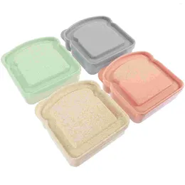 Plates 4 Pcs Sandwich Box Fruit Holder Bread Storage Container Lunch Boxes Novel Toast Lunchbox Picnic Organiser