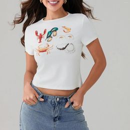 Women's T Shirts Y2k Graphic Baby Tees For Women Summer Short Sleeve Animal Print Crop Tops Vintage Slim Aesthetic Clothes