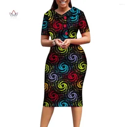 Ethnic Clothing African Print Dresses For Women Short Sleeve Mid-dress Dashiki Traditional Knee-length Wear Ladies WY6482