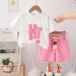 Clothing Sets Kids Summer 2024 Korean Fashion Baby Boys And Girls Leisure O-neck Letter Short Sleeve T-shirts Shorts 2PCS Outfit Set