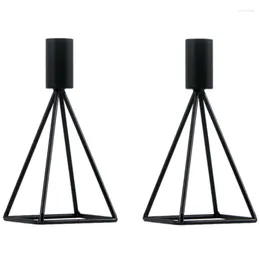 Candle Holders 2 Piece Set Black Holder Suitable For Cone Candles Geometric Line Modern Decoration