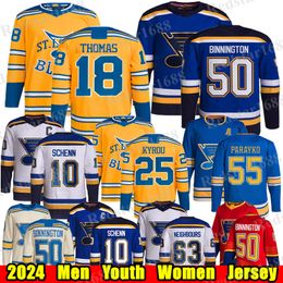 #18 Robert Thomas Blues Hockey Jersey #10 Brayden Schenn Jake Neighbors Kyrou Binnington Colton Parayko Torey Krug Pavel Buchnevich Hayes Wayne Gretzky Jerseys