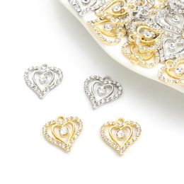 10pcs Crystal s Double Heart Hollow Charms Couple Gifts Jewellery Accessories DIY Fashion Necklace Earrings Pendants 240507