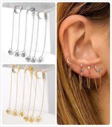925 Sterling Silver Earrings For Women Gold Flower Earrings Girl Crystal Zircon Ear Bone brincos Star Moon Long Tassel aretes R55859269