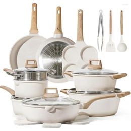 Cookware Sets Pots And Pans Set Nonstick White Granite Induction Non Stick Cooking W/Frying