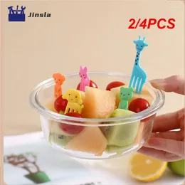 Forks 2/4PCS Mini Fruit Fork Grade Plastic Cartoon Kids Toothpick Lunch Bento Accessories Party Decoration