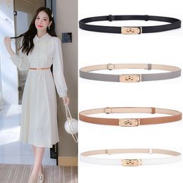 Thin belt men designer belt women leather belts cintura donna narrow metal buckle rotatable multicolors gold plated designer belt woman dresses popular yd013 C4