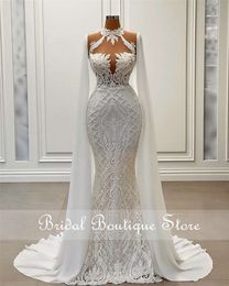 Nuovo design 2023 Abiti speciali fatti per perle fatti a mano Appliques Long Lace Appliques Halter Perline DE MARIEE