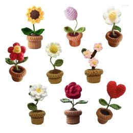 Decorative Flowers Handwoven Bouquet Potted Knitted Gift Accessory Household For Indoor Outdoor Garden Yard Decoration