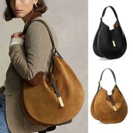 New retro handbag casual suede handbag with large capacity underarm dumpling bucket bag semi-circular crossbody shopping bag