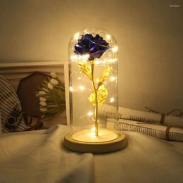 Decorative Flowers Beautiful Eternal Red Rose LED Light Beauty In Glass Dome Forever Preserved For Valentine's Christmas Wedding Gift