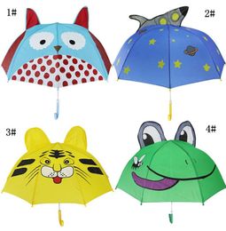 Kids Cartoon Sunny Rainy Umbrellas Animals Frog Tiger Penguin Print Polyester Umbrella Hanging Longhandle Umbrella Gifts DH10808230567