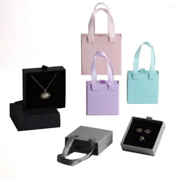 Gift Wrap 2pcs/lot Tote Jewelry Box Sliding Drawer Storage Necklace Ring Earrings Black Kraft Cotton Filled