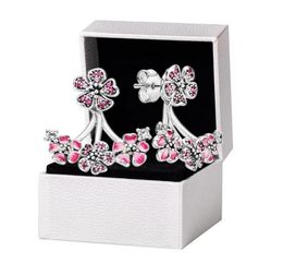 925 Sterling Silver Pink Peach Blossom Stud Earrings Original box set for P Womens Fashion Party Jewellery Flowers Earring Set9521243