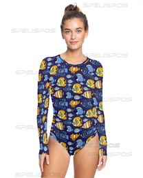 Women's Swimwear SPELISPOS One-Piece Swimsuit Long Sleeve For Sports Surfing Bodysuit Leotard Women Swim Beachwear Pool Bather Suit