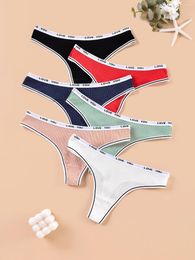 Women's Panties 3Pcs Three Pieces Of Ribbed Cotton G-rope Ladies Hip Lift "LOVE YOU" T Pants European Size Sexy Bikini Underwear Thongs