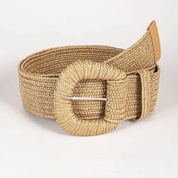 Belts 1Pc Bohemian PP Grass Waist Belt Summer Wide Braided Girdle Waistband Solid Color Pin Buckle Women Skirt Accessories