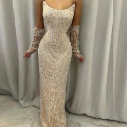 Arabic Prom 2024 Pageant Dress Off The Shoulder Long Sleeves Pearls Beads Sequin Evening Formal Birthday Gowns Bc18823 0511