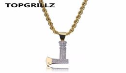 TOPGRILLZ Hip Hop Jewellery Axe NecklacePendant Copper Gold Colour Plated Iced Out Micro Pave Cubic Zircon Charm For Men Gifts4416486