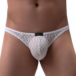 Underpants Sexy Men Ultra-Thin Briefs Transparent Lace Panties Mesh Thongs Low Rise T-Back G-Strings Solid Elastic Sissy Pouch