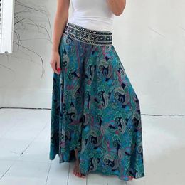 Women's Pants Skirt Stylish Wide Leg Retro Print Culottes High Waisted Flowy Trousers For Work Casual Streetwear Summer