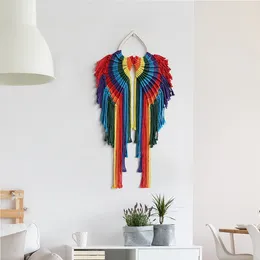 Tapestries Colorful Angel Tassels Tapestry Bohemian Wall Hanging Wings Handwoven Macrame Cotton Rope Boho Kid Girl Room Decor Gift