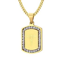 18K Gold Plated Fashion Steel Medical Alert Pattern CZ Inlay Dog Iced Out for Men Women2793200