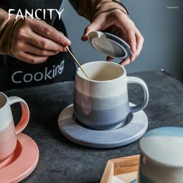 Mugs FANCITY Simple Creative Cup Ceramic Mug Coffee With Cover Spoon Personality Trend Breakfast Gift Box